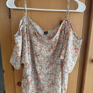 SHEIN Floral Off-Shoulder Blouse - Orange and White